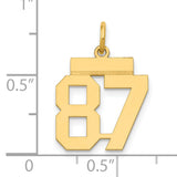Small Polished Number 87 Charm Pendant in Real 14k Yellow Gold