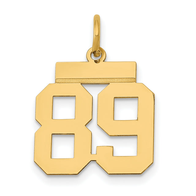 14k Yellow Gold Number 89 Pendant, Block Style Sports Charm for Men and Women