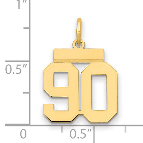 Small Polished Number 90 Charm Pendant in Real 14k Yellow Gold