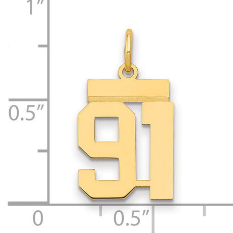 Small Polished Number 91 Charm Pendant in Real 14k Yellow Gold