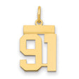 Small Polished Number 91 Charm Pendant in Real 14k Yellow Gold