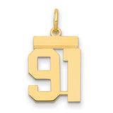 Small Polished Number 91 Charm Pendant in Real 14k Yellow Gold