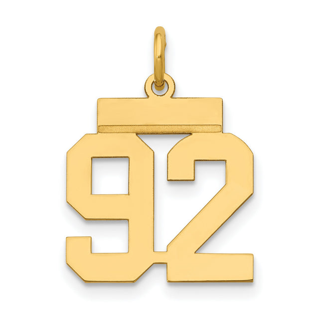 14k Yellow Gold Number 92 Pendant Charm, Bold Block Numerals, Sports Theme, Unisex Jewelry