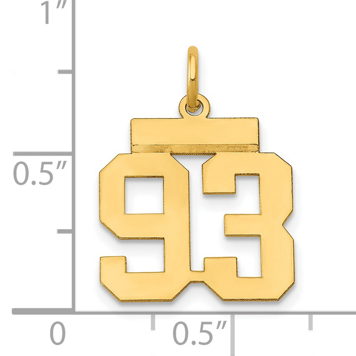 Small Polished Number 93 Charm Pendant in Real 14k Yellow Gold