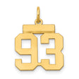 Small Polished Number 93 Charm Pendant in Real 14k Yellow Gold