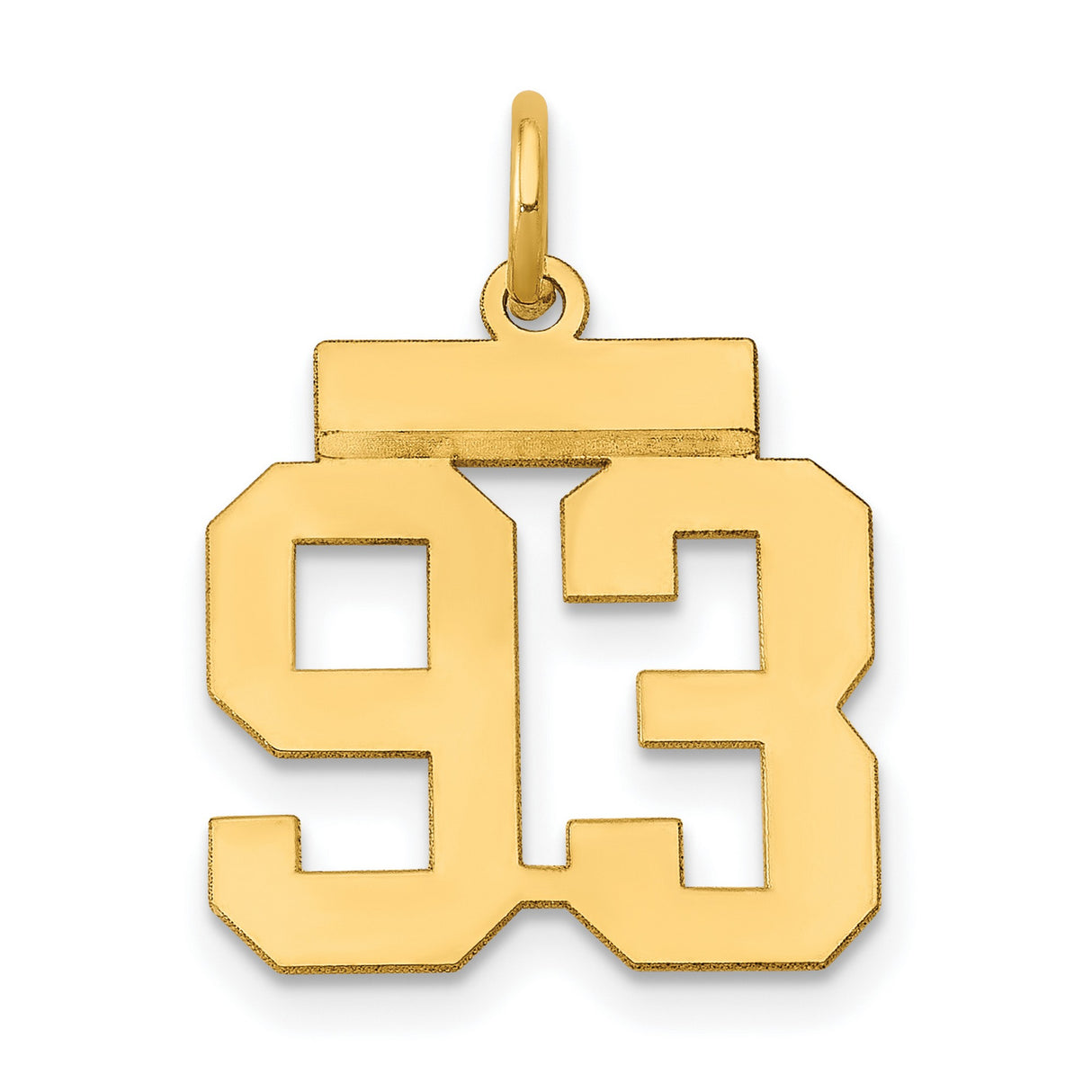 Small Polished Number 93 Charm Pendant in Real 14k Yellow Gold
