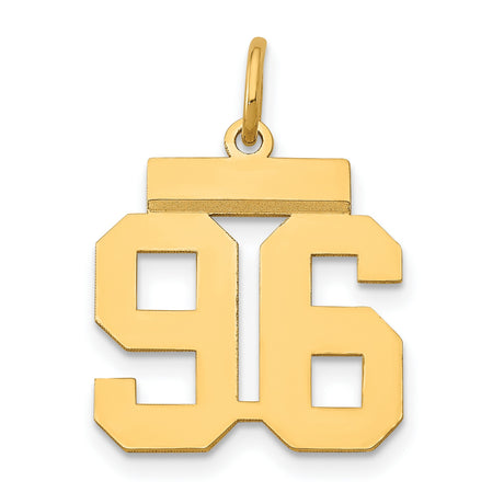 Small Polished Number 96 Charm Pendant in Real 14k Yellow Gold