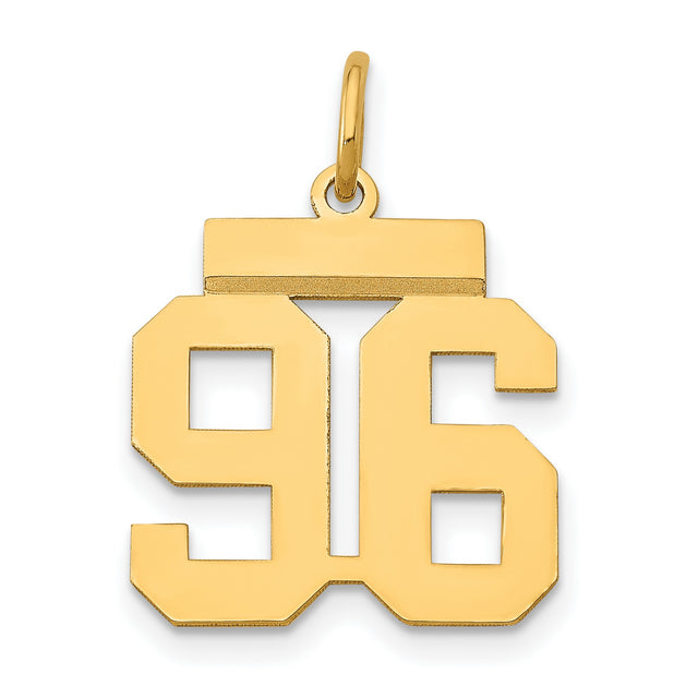 Small Polished Number 96 Charm Pendant in Real 14k Yellow Gold