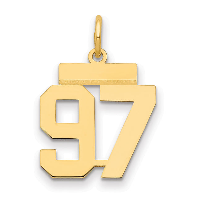 Small Polished Number 97 Charm Pendant in Real 14k Yellow Gold
