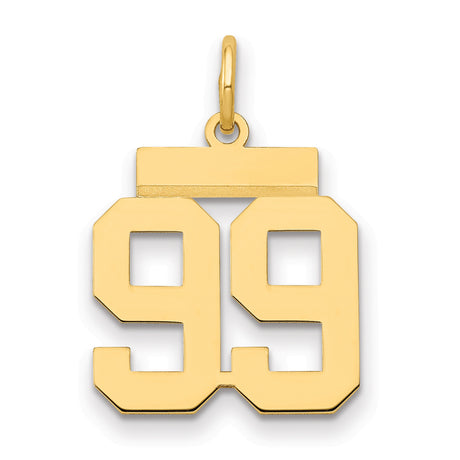 14k Yellow Gold Number 99 Pendant, Bold Block Numerals, Jersey Style Sports Charm for Men or Unisex