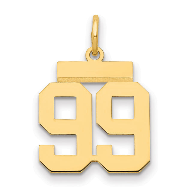 14k Yellow Gold Number 99 Pendant, Bold Block Numerals, Jersey Style Sports Charm for Men or Unisex