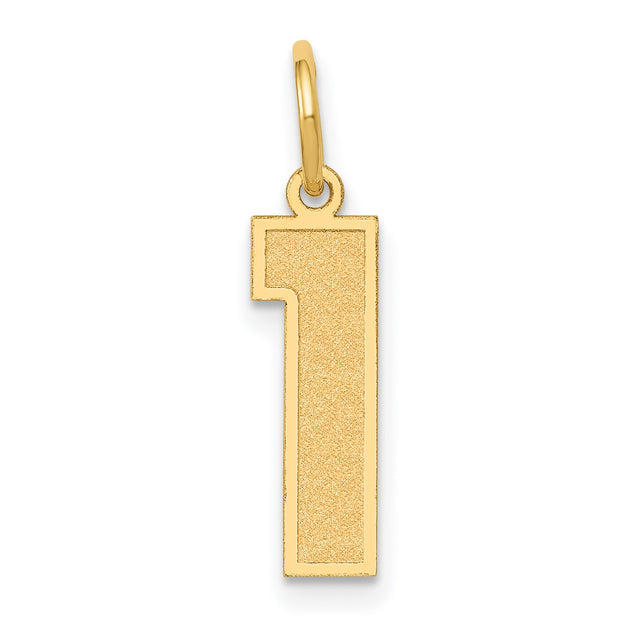 14k Yellow Gold Number One Pendant Charm, Medium Satin Finish, Unisex Leadership Symbol