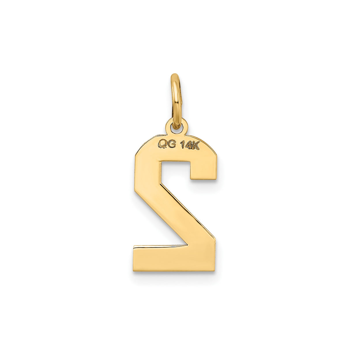 14k Yellow Gold Number 2 Pendant Charm, Bold Block Style with Polished Textured Finish