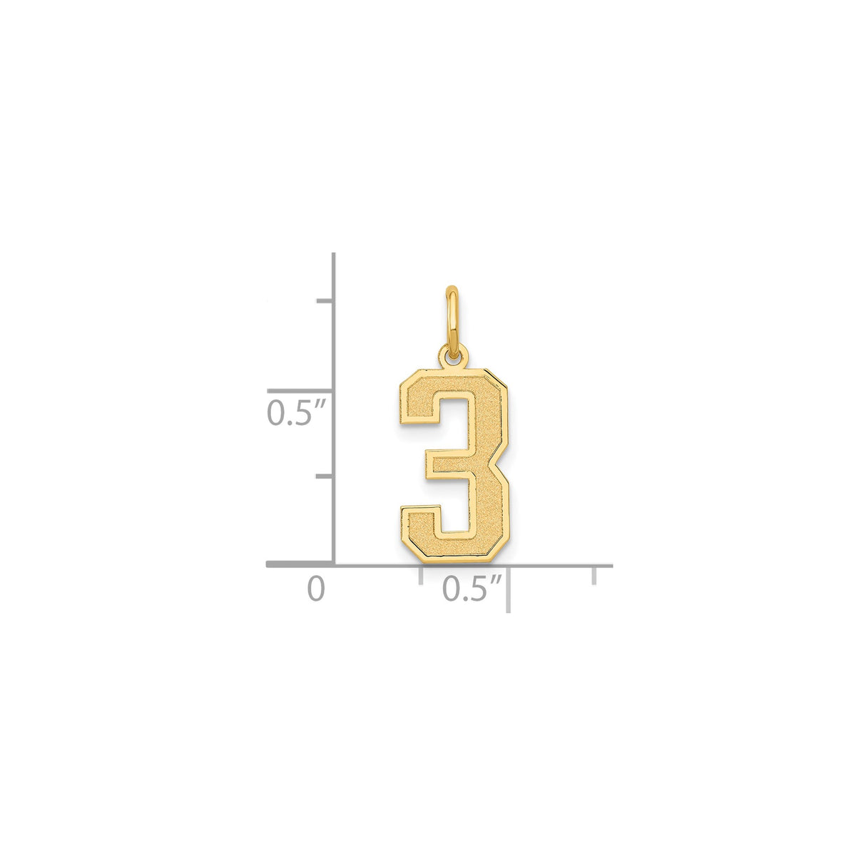 14k Yellow Gold Number 3 Pendant with Textured Block Design, Unisex Sports Style Charm