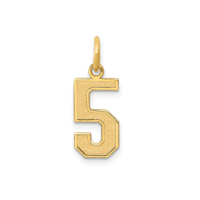 14k Yellow Gold Number Five Charm Pendant with Textured Satin Finish