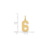 14k Yellow Gold Number 6 Pendant Charm, Bold Varsity Style Unisex Jewelry
