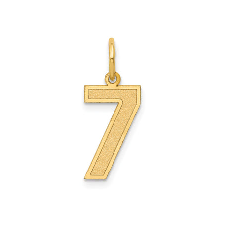 14k Yellow Gold Number 7 Charm Pendant with Textured Satin Finish and Polished Edge