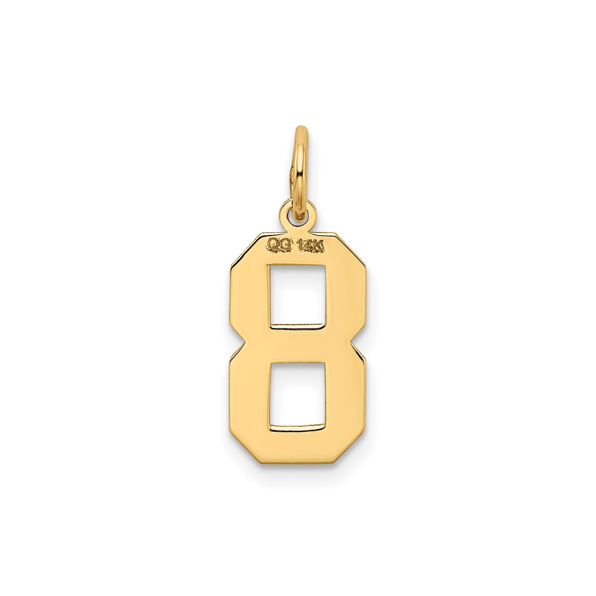 14k Yellow Gold Number 8 Pendant Charm with Bold Block Design and Textured Finish