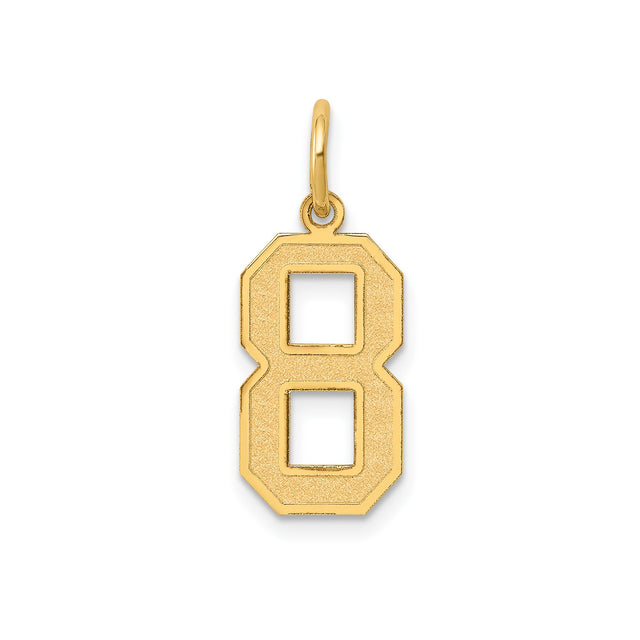 14k Yellow Gold Number 8 Pendant Charm with Bold Block Design and Textured Finish