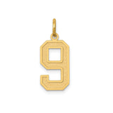 14k Yellow Gold Number 9 Pendant Charm, Textured Satin Finish Block Style