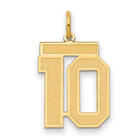 14k Yellow Gold Number 10 Pendant Charm, Bold Block Style Athletic Jewelry for Men and Women
