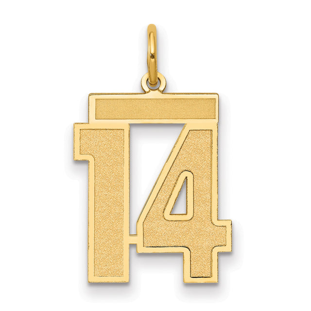 Medium Satin Number 14 Charm Pendant in Real 14k Yellow Gold