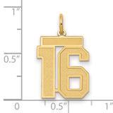 14k Yellow Gold Number 16 Pendant, Textured and Polished Bold Block Font, Unisex Sports Charm
