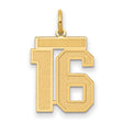 14k Yellow Gold Number 16 Pendant, Textured and Polished Bold Block Font, Unisex Sports Charm