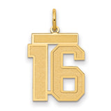 14k Yellow Gold Number 16 Pendant, Textured and Polished Bold Block Font, Unisex Sports Charm