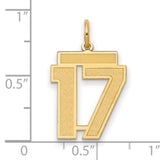 14k Yellow Gold Number 17 Pendant, Bold Textured Satin Finish Charm for Men and Women