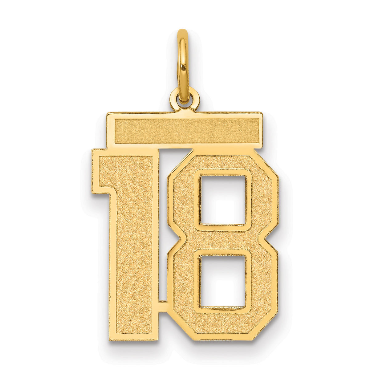 14k Yellow Gold Number 18 Pendant Charm, Bold Block Style Jewelry for Women or Unisex Wear