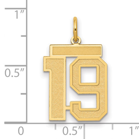 Medium Satin Number 19 Charm Pendant in Real 14k Yellow Gold