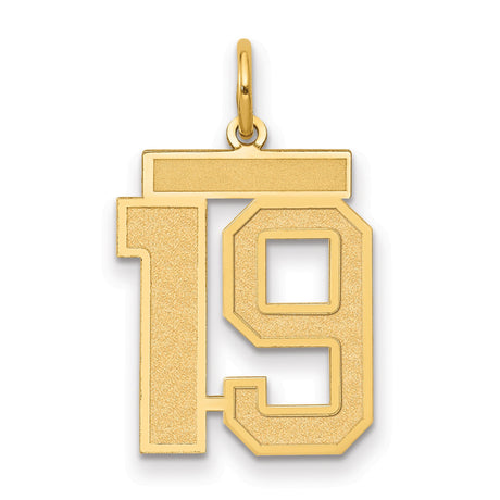 Medium Satin Number 19 Charm Pendant in Real 14k Yellow Gold