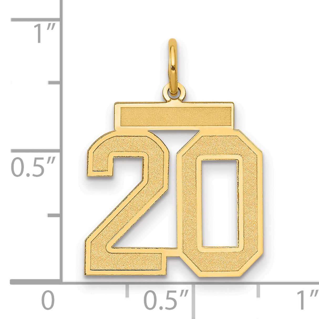 14k Yellow Gold Number 20 Pendant, Bold Polished Finish with Textured Detail