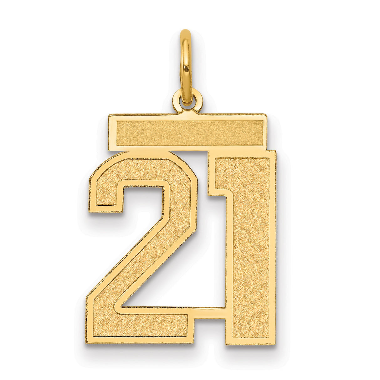 14k Yellow Gold Number 21 Pendant with Textured and Polished Finish, Milestone Charm for Adults