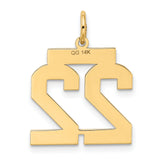 14k Yellow Gold Number 22 Pendant, Polished Sports Charm for Athletes or Milestone Keepsake