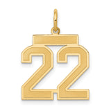 14k Yellow Gold Number 22 Pendant, Polished Sports Charm for Athletes or Milestone Keepsake