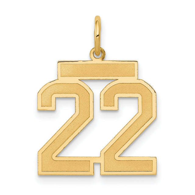 14k Yellow Gold Number 22 Pendant, Polished Sports Charm for Athletes or Milestone Keepsake