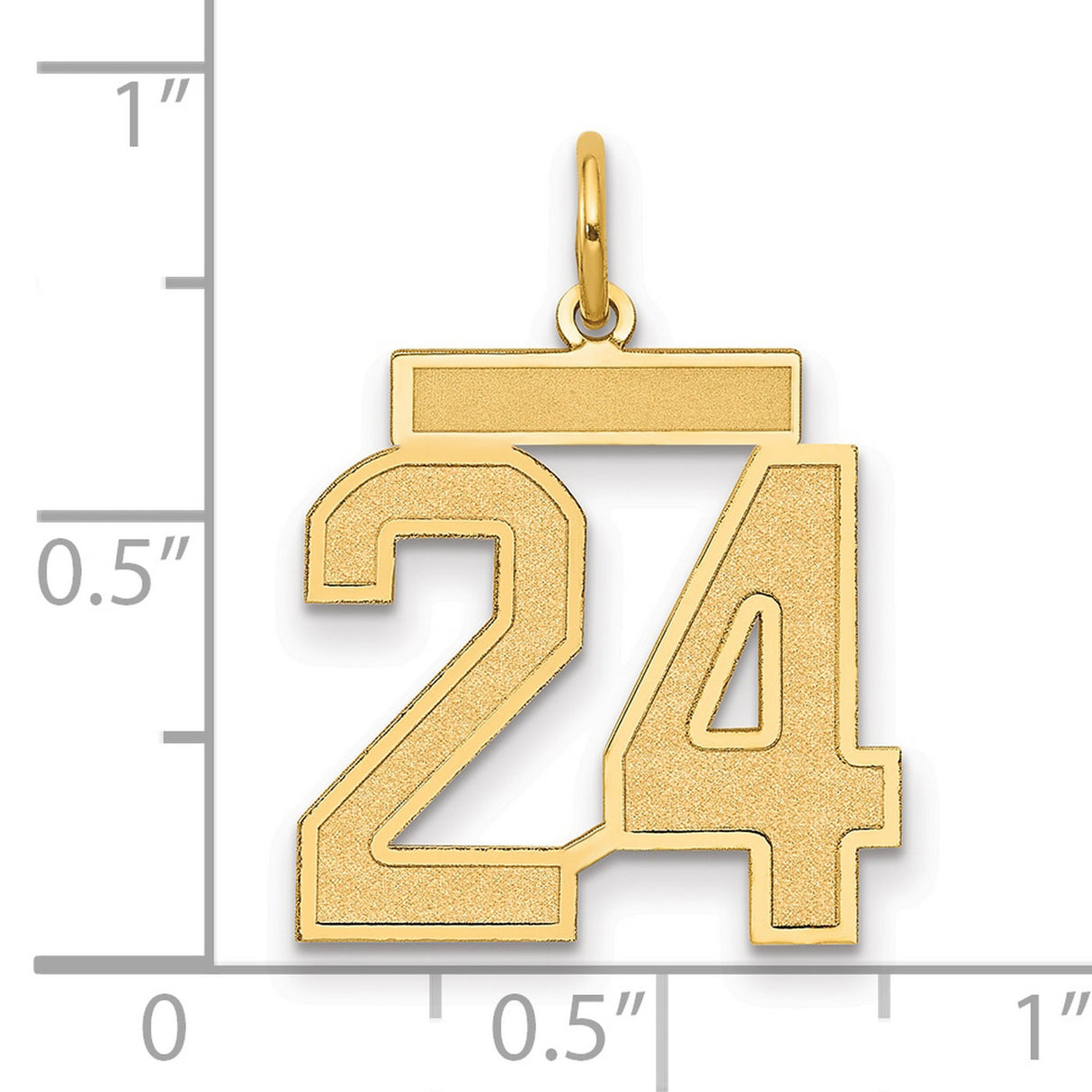 14k Yellow Gold Number 24 Pendant, Bold Block Digits with Textured Finish for Men or Unisex