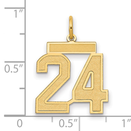 14k Yellow Gold Number 24 Pendant, Bold Block Digits with Textured Finish for Men or Unisex