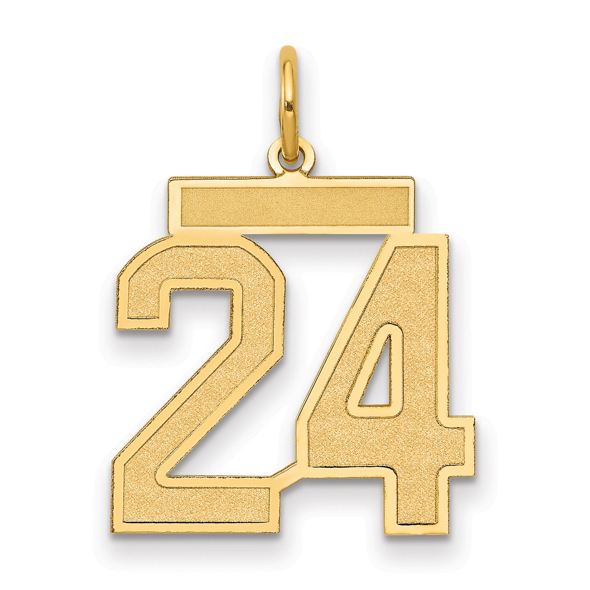 14k Yellow Gold Number 24 Pendant, Bold Block Digits with Textured Finish for Men or Unisex