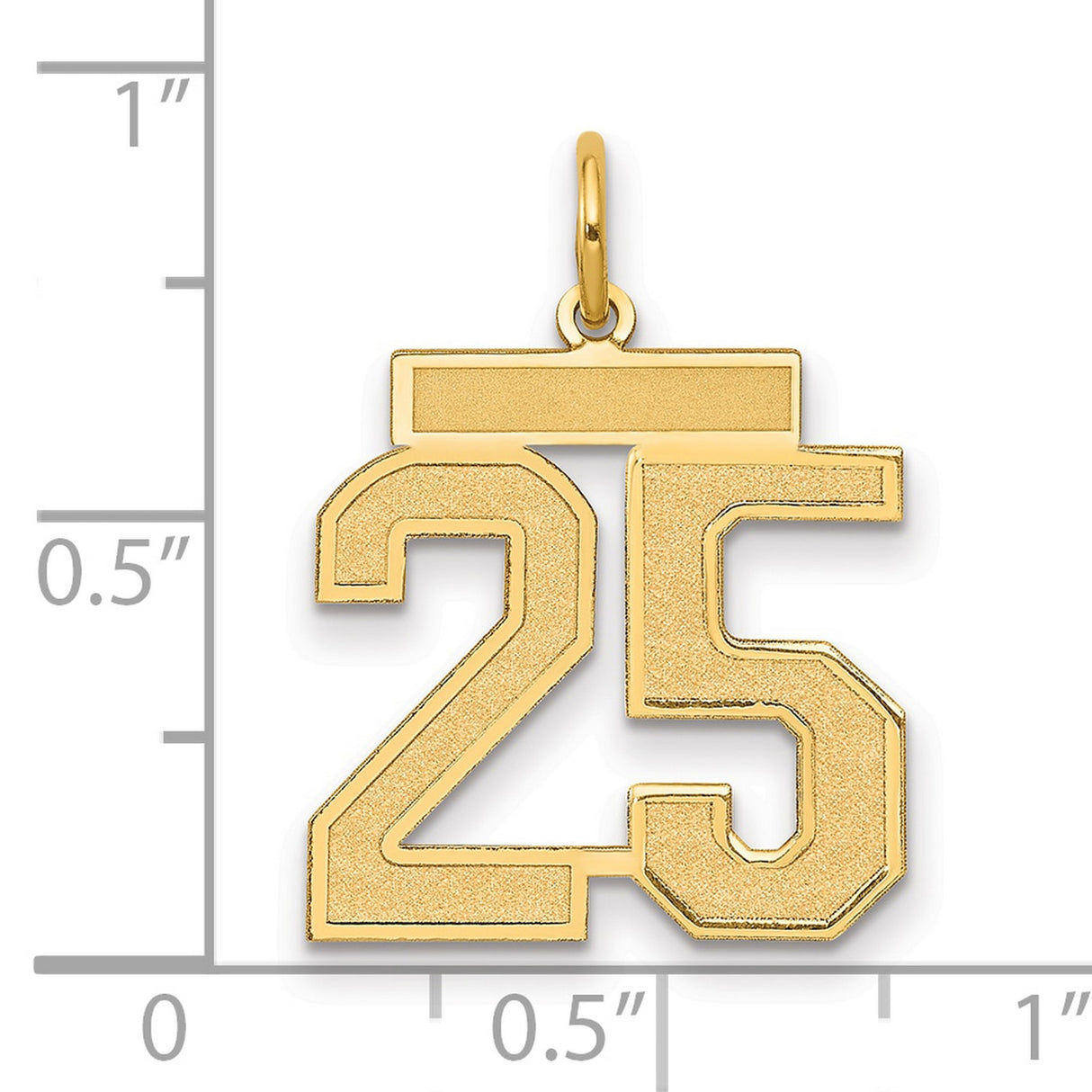 Medium Satin Number 25 Charm Pendant in Real 14k Yellow Gold