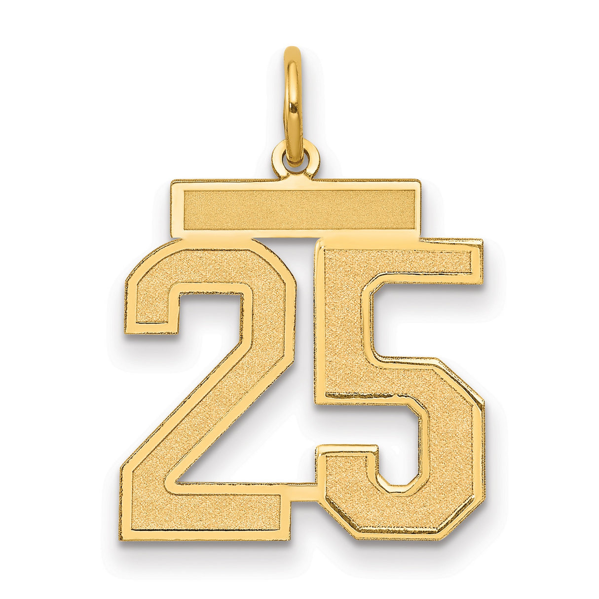 Medium Satin Number 25 Charm Pendant in Real 14k Yellow Gold
