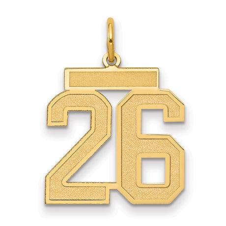 14k Yellow Gold Number 26 Pendant Charm, Bold Block Style with Polished Textured Finish