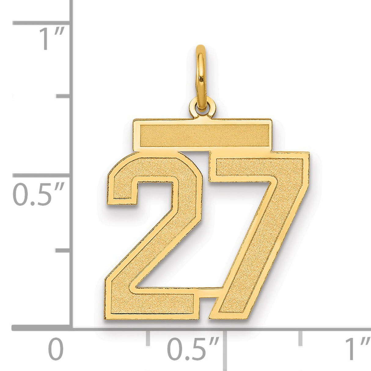Medium Satin Number 27 Charm Pendant in Real 14k Yellow Gold