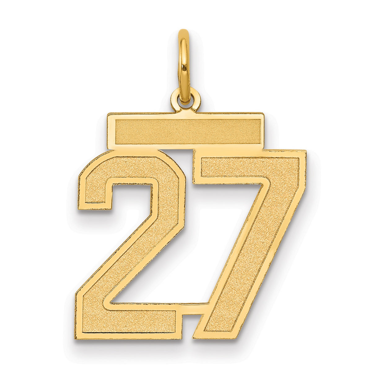 Medium Satin Number 27 Charm Pendant in Real 14k Yellow Gold