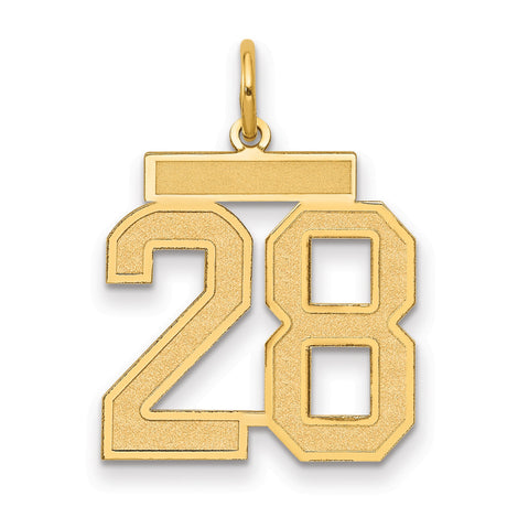 Medium Satin Number 28 Charm Pendant in Real 14k Yellow Gold