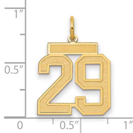 Medium Satin Number 29 Charm Pendant in Real 14k Yellow Gold