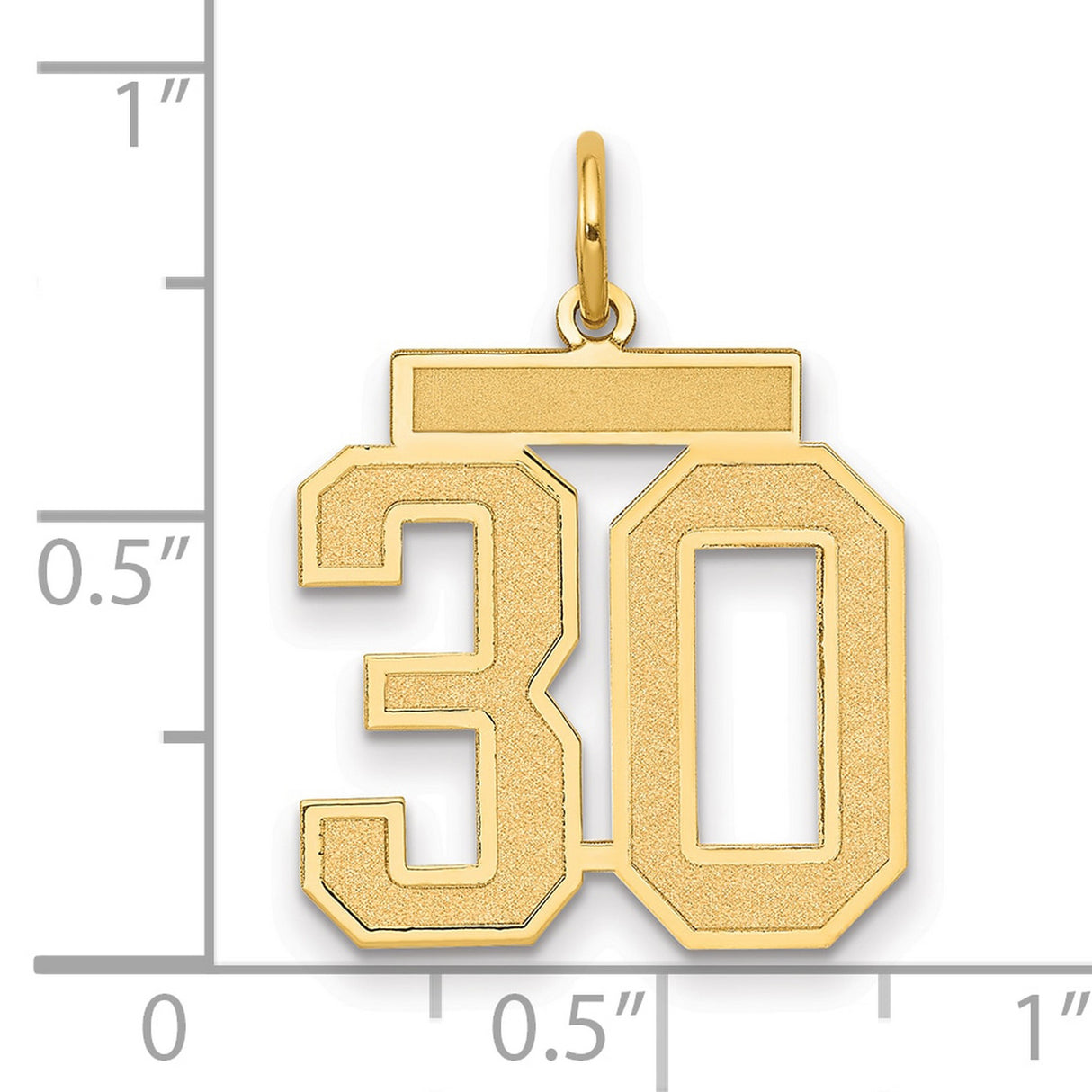 Medium Satin Number 30 Charm Pendant in Real 14k Yellow Gold