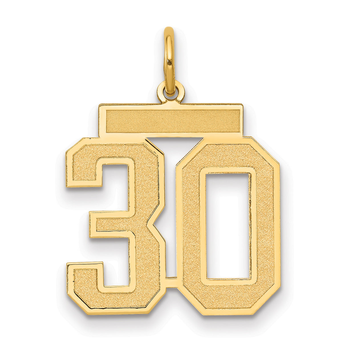 Medium Satin Number 30 Charm Pendant in Real 14k Yellow Gold